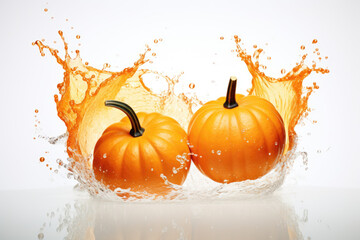 Splashing pumpkins on white background