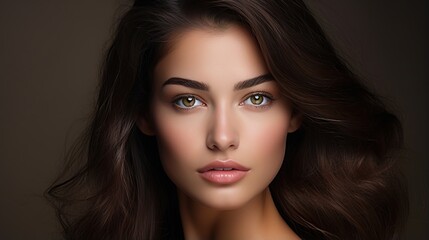 Fototapeta premium Women and cosmetics for skincare salons, body makeup, and beauty. A young model, the face, and the natural glow of an aesthetic health spa