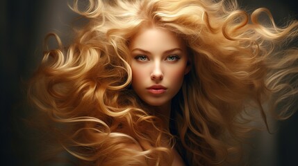 Fototapeta premium Blond woman with long curly beautiful hair. generative ai