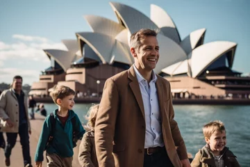 Tuinposter Lifestyle portrait photography of a pleased man in his 40s that is with the family at the Sydney Opera House in Sydney Australia © Robert MEYNER
