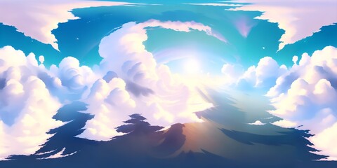 HDRI, Skybox, sky, clouds, sun, created using generative AI. Stylized	
