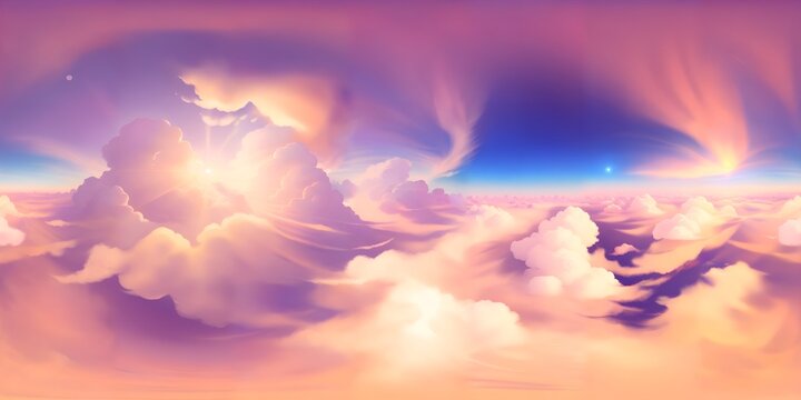 HDRI, Skybox, sky, clouds, sun, created using generative AI. Stylized	

