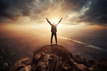 Man on top of mountain, concept of success