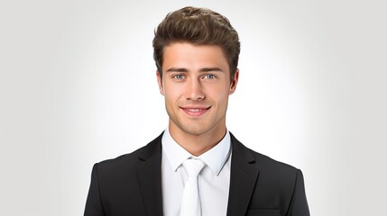 Close up Young handsome businessman on white studio background