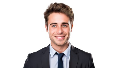 Close up Young handsome businessman on white studio background