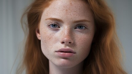 Eyes face beautician freckles teenager portrait with healthy skin. generative ai
