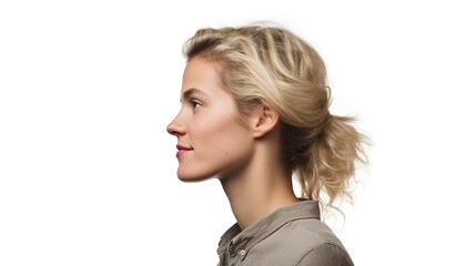 Naklejka premium Profile of a Woman with Blonde Hair in a Low Ponytail 