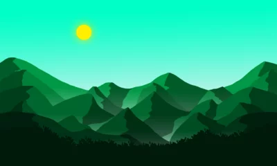 Fototapeten Green mountain range. 2D vector landscape illustration background  © faisal