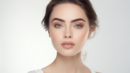 Obraz premium Beautiful woman face close up studio on white background. generative ai