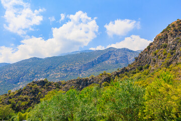Beautiful view of the green mountains from the popular Oludeniz beach in Turkey