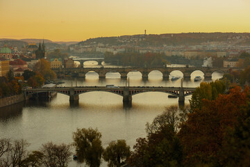 Fototapeta na wymiar landscape at sunset in autumn in Prague, Czech Republic
