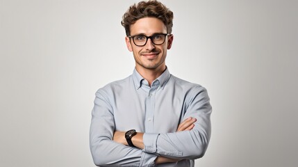 portrait of a man with crossed arm on white studio background