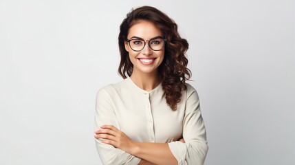 businesswoman with crossed arms on white background - obrazy, fototapety, plakaty