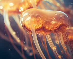 jellyfish, Stunning Macro Photography - golden light - backlit - subtle hues - magical - closeup - bokeh - high detail professional photograph
