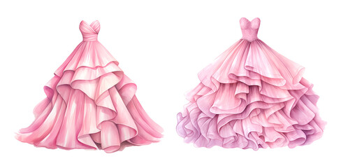 Pink dress watercolor clipart illustration with isolated background