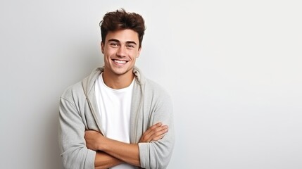 Obraz premium Portrait of a young man on studio background. generative ai