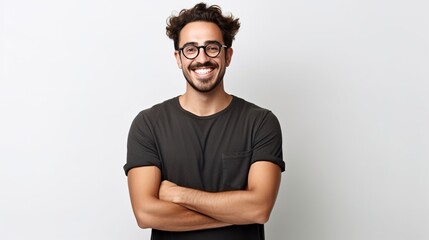 portrait of a smiling man with crossed arms isolated on white background