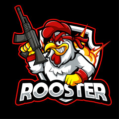 Rooster gunners mascot. esport logo design