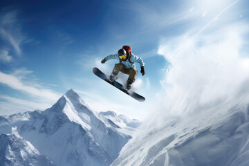 Fototapeta na wymiar Snowboarder doing tricks 