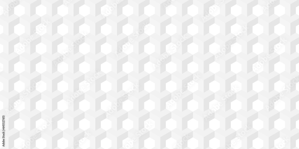 Poster seamless geometric pattern abstract background. abstract cubes geometric white and gray color hexago
