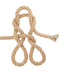 Hemp rope with loops isolated on white, top view