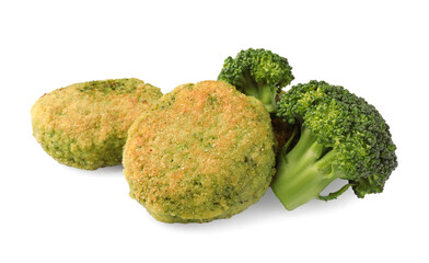 Green tasty vegan cutlets with broccoli isolated on white