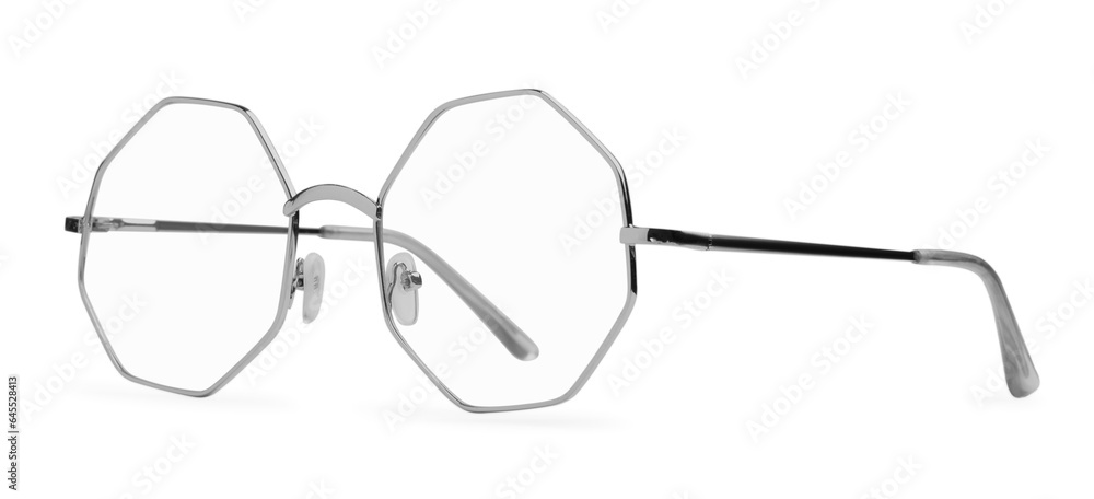 Wall mural Stylish glasses with metal frame isolated on white