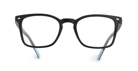 Stylish pair of glasses with black frame isolated on white