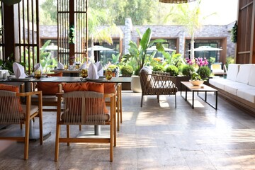 Cozy cafeteria with stylish furniture. Interior design