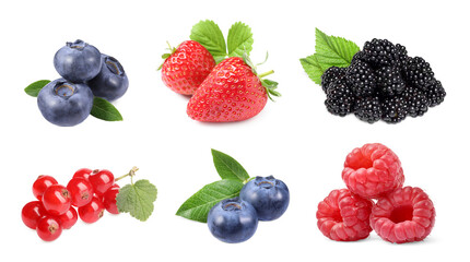 Set with different ripe berries isolated on white