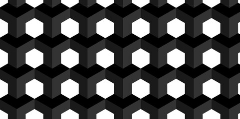Background Black and white cube geometric seamless background. Seamless blockchain technology pattern. Vector iilustration pattern with blocks. Abstract geometric design print of cubes pattern.
