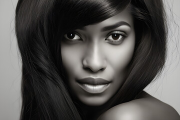 Fototapeta premium Black model with long hair full of confidence,Generative Ai