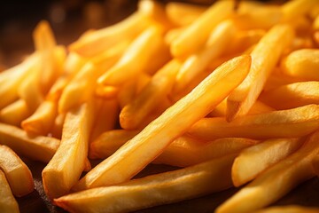 Appetizing french fries. Background with selective focus and copy space