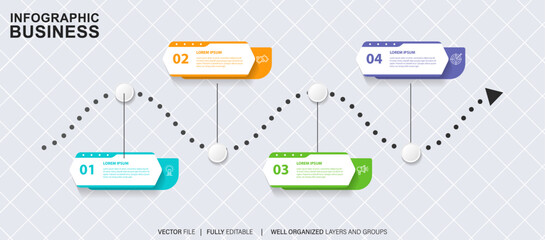 Vector infographics timeline design template with line boxes label, integrated circles background. Timeline infographic design vector and marketing icons.