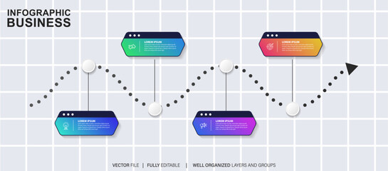Line step infographic. 4 options workflow diagram, number infograph, process steps chart with line icons. Information vector concept. Illustration of step information chart and infographic