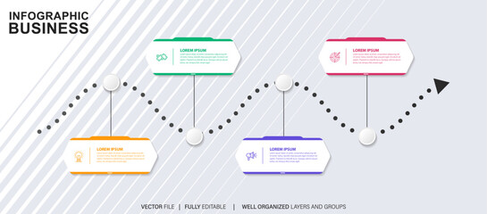 Line step infographic. 4 options workflow diagram, number infograph, process steps chart with line icons. Information vector concept. Illustration of step information chart and infographic