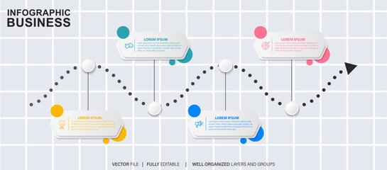 Timeline infographic design with circle for business template. Vector 4 steps.