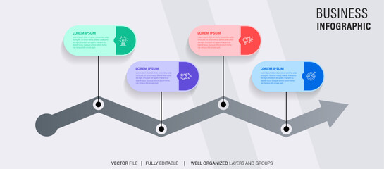 Timeline infographic thin line design with icons. Template for graph, diagram, presentations. Business concept with 4 options. Vector illustration.