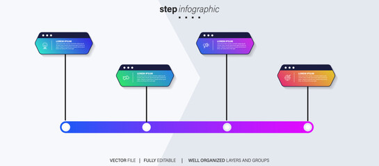 Infographic timeline report template element design 4 step, infochart planning