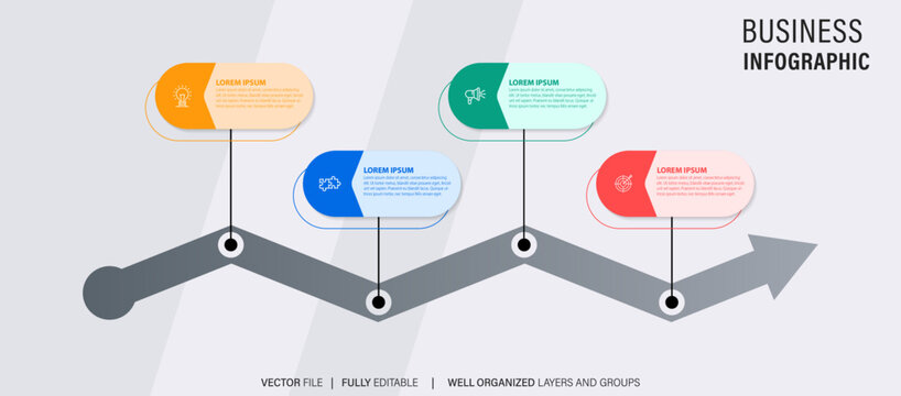Line step infographic. 4 options workflow diagram, circle timeline number infograph, process steps chart. Linear vector infographics. Process order infographic arrow and steps point illustration