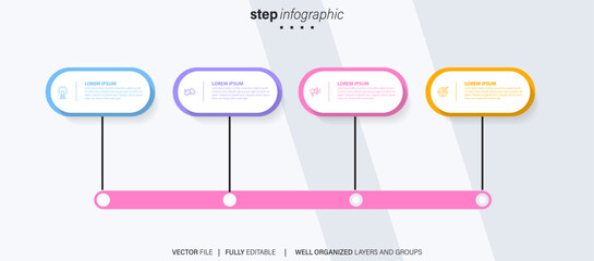 Line step infographic. 4 options workflow diagram, arrow timeline number infograph, process steps chart. Linear vector infographics. Process order infographic arrow and steps point illustration