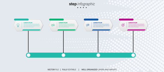 Modern box line infographic template with 4 steps. Business circle template with options for brochure, diagram, workflow, timeline, web design. Vector