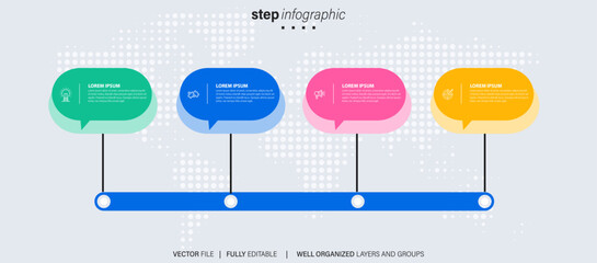 Fototapeta na wymiar Modern box line infographic template with 4 steps. Business circle template with options for brochure, diagram, workflow, timeline, web design. Vector