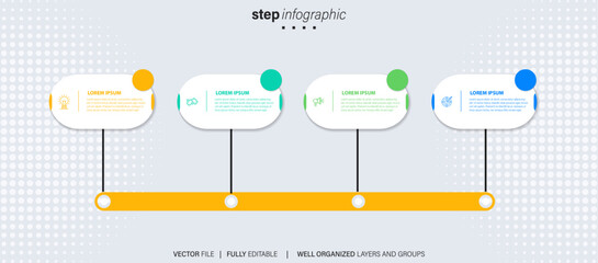 Vector infographics timeline design template with line boxes label, integrated circles background. Timeline infographic design vector and marketing icons.