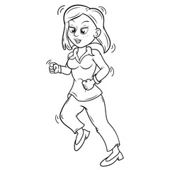 Dibujo de una mujer corriendo, Ilustración vectorial sin color.