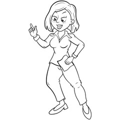 Dibujo mujer agarrando una hoja de papel en su mano, ilustración sin color.