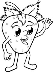 Frutilla saludando, ilustracion vectorial para pintar