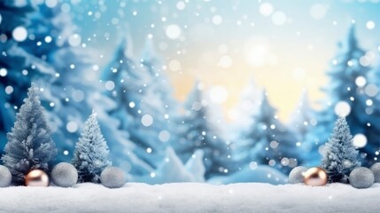 Fototapeta na wymiar Winter, snow and blurred trees background