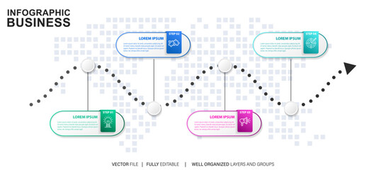 Line step infographic. 4 options workflow diagram, number infograph, process steps chart with line icons. Information vector concept. Illustration of step information chart and infographic