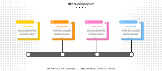 Business timeline workflow infographics. Corporate milestones graphic elements. Company presentation slide template with year periods. Modern vector history time line design